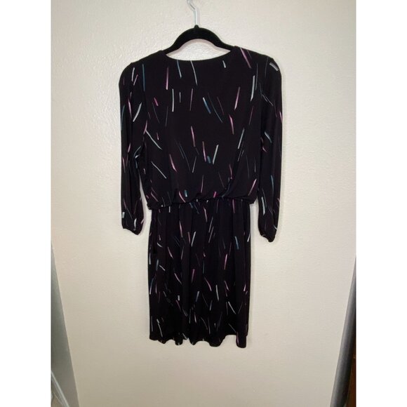 Apt. 9 Women’s Black Multicolor Printed Long Sleeve Elastic Waist Dress S Rayon - Picture 3 of 8